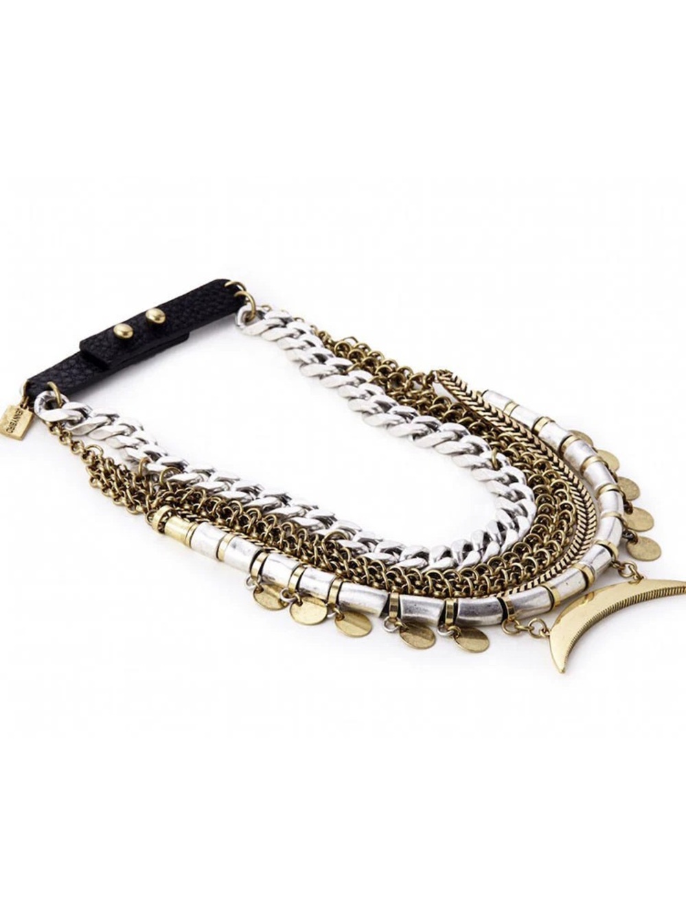 Jenny Bird Silver-Tone Layered Chain Necklace with Crescent Pendant